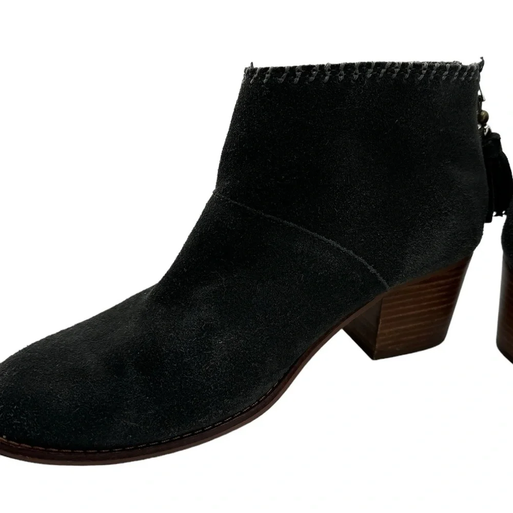 Toms Womens Dark Grey Suede Ankle Boots Tassel Zip Up Block Heel Casual 9W